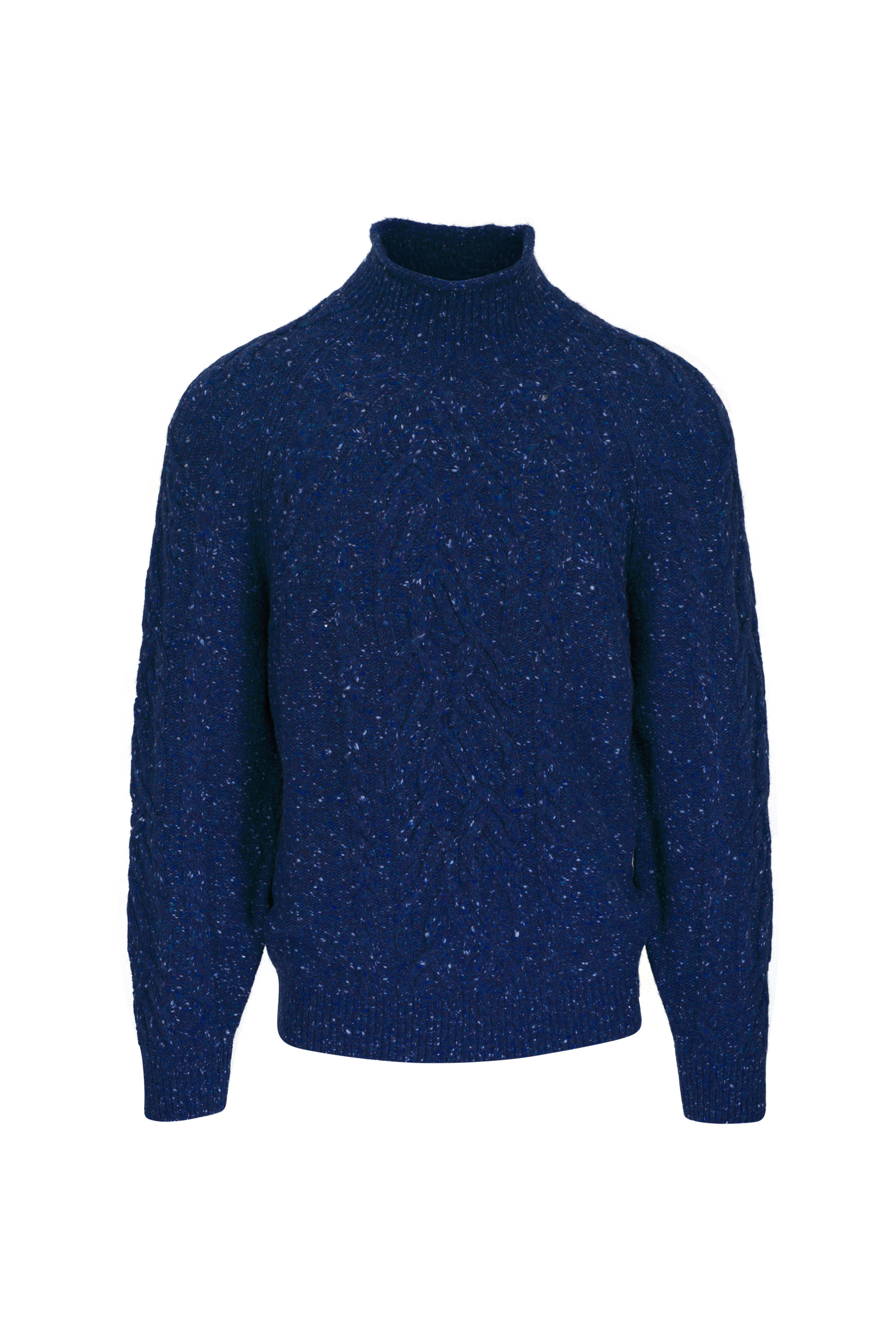 Brunello Cucinelli - Blue Cable Mock Neck Cashmere Sweater