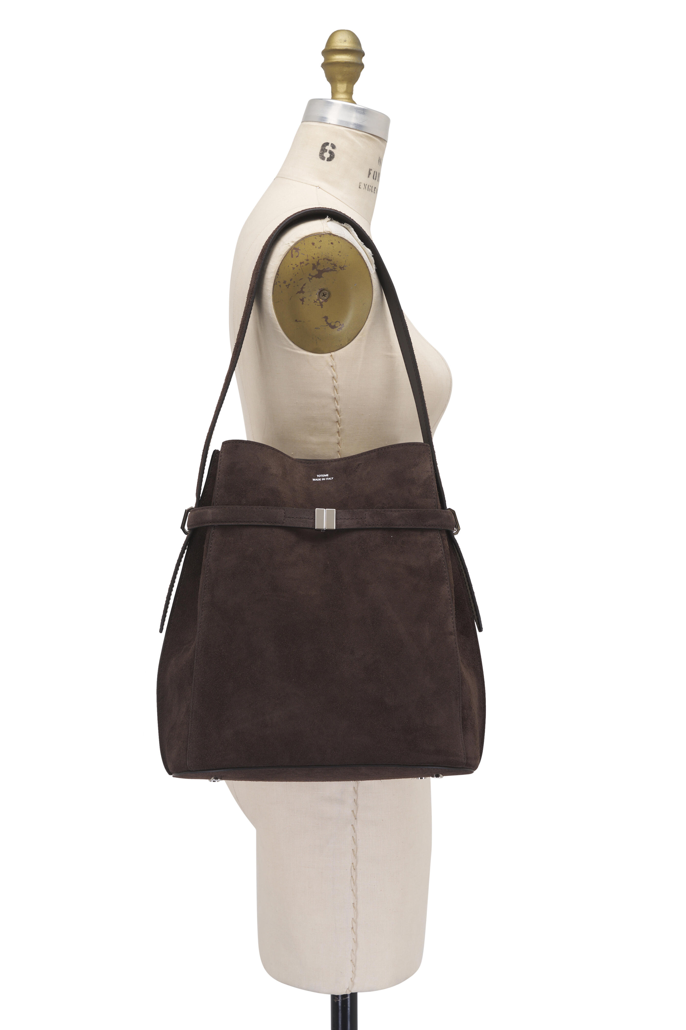 Totême - Brown Suede Belted Bucket Bag
