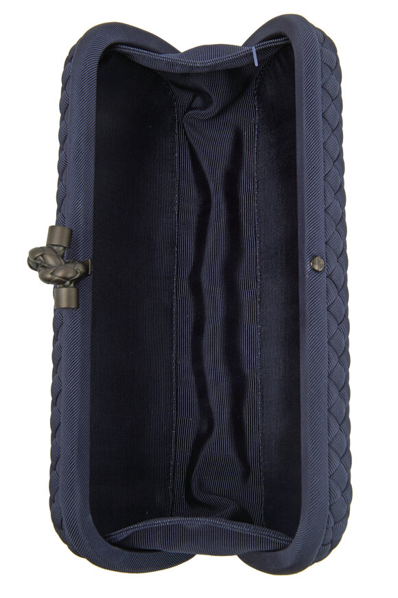 Bottega Veneta - Navy Blue Silk Faille Intrecciato Top Knot Clutch 