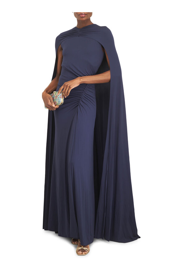 Simkhai Midnight Stretch Jersey Draped Demi Cape Gown - view 2