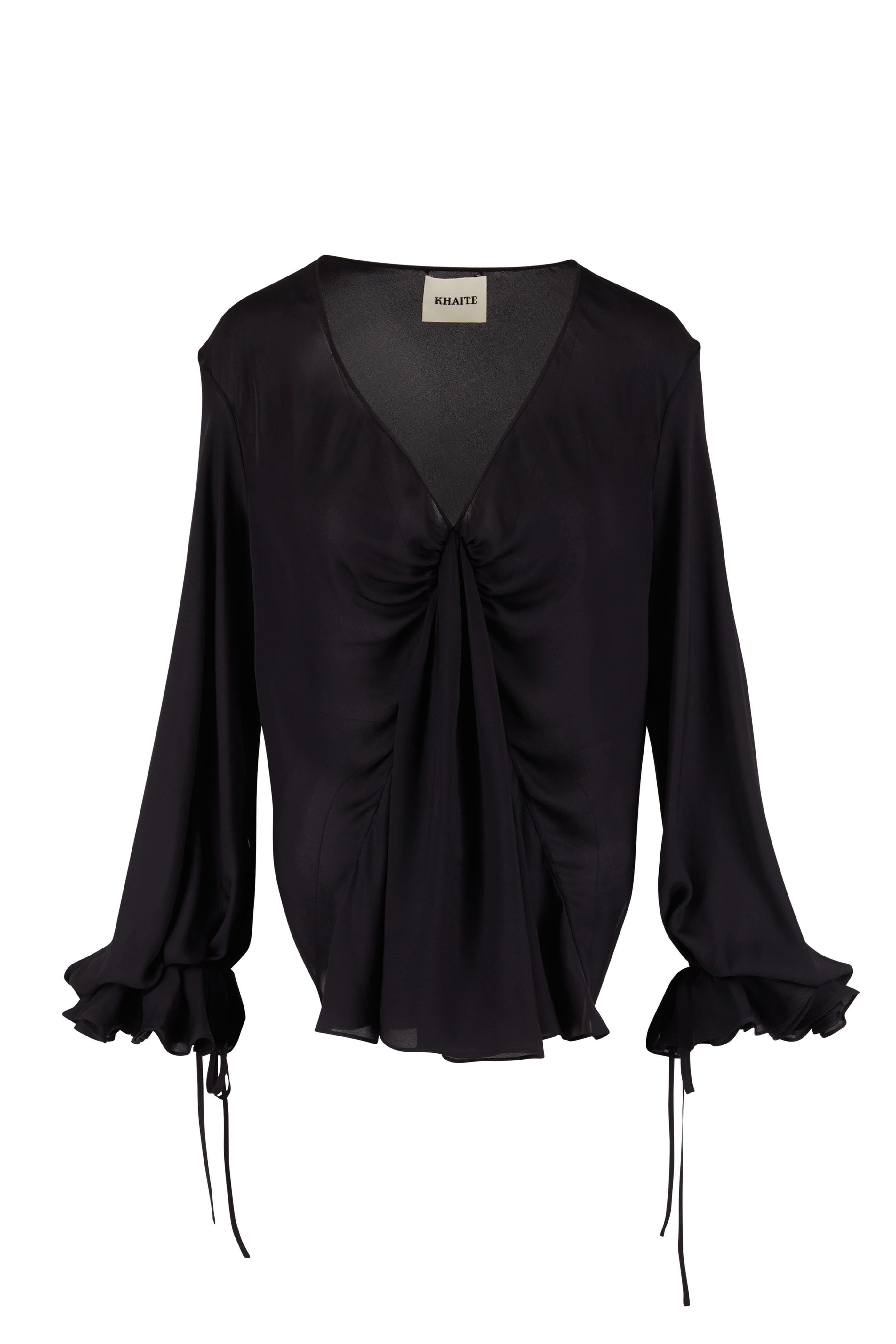 Khaite - Mari Black Silk Georgette V-Neck Blouse