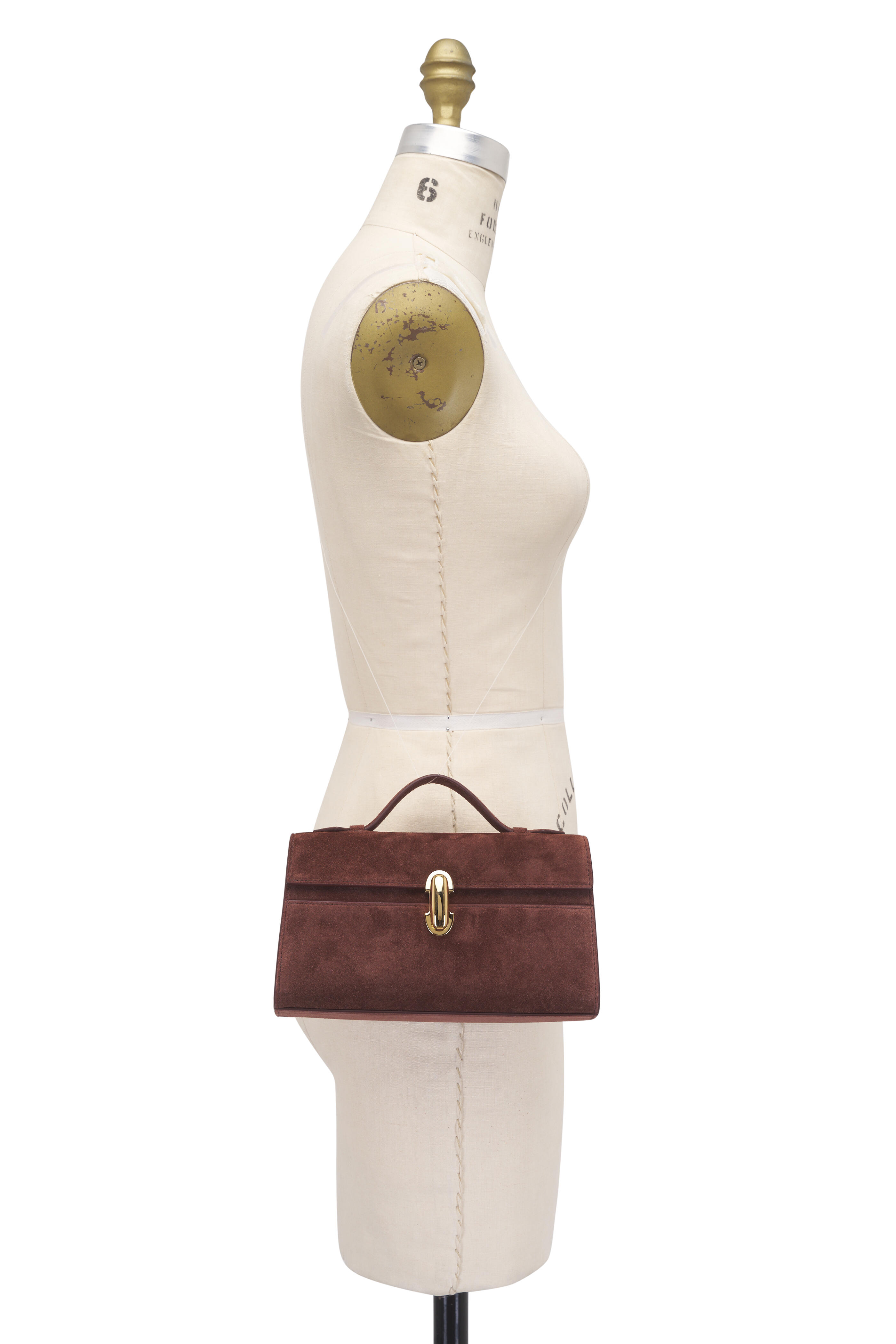 Savette - Symmetry Pochette Espresso Suede Top Handle Bag