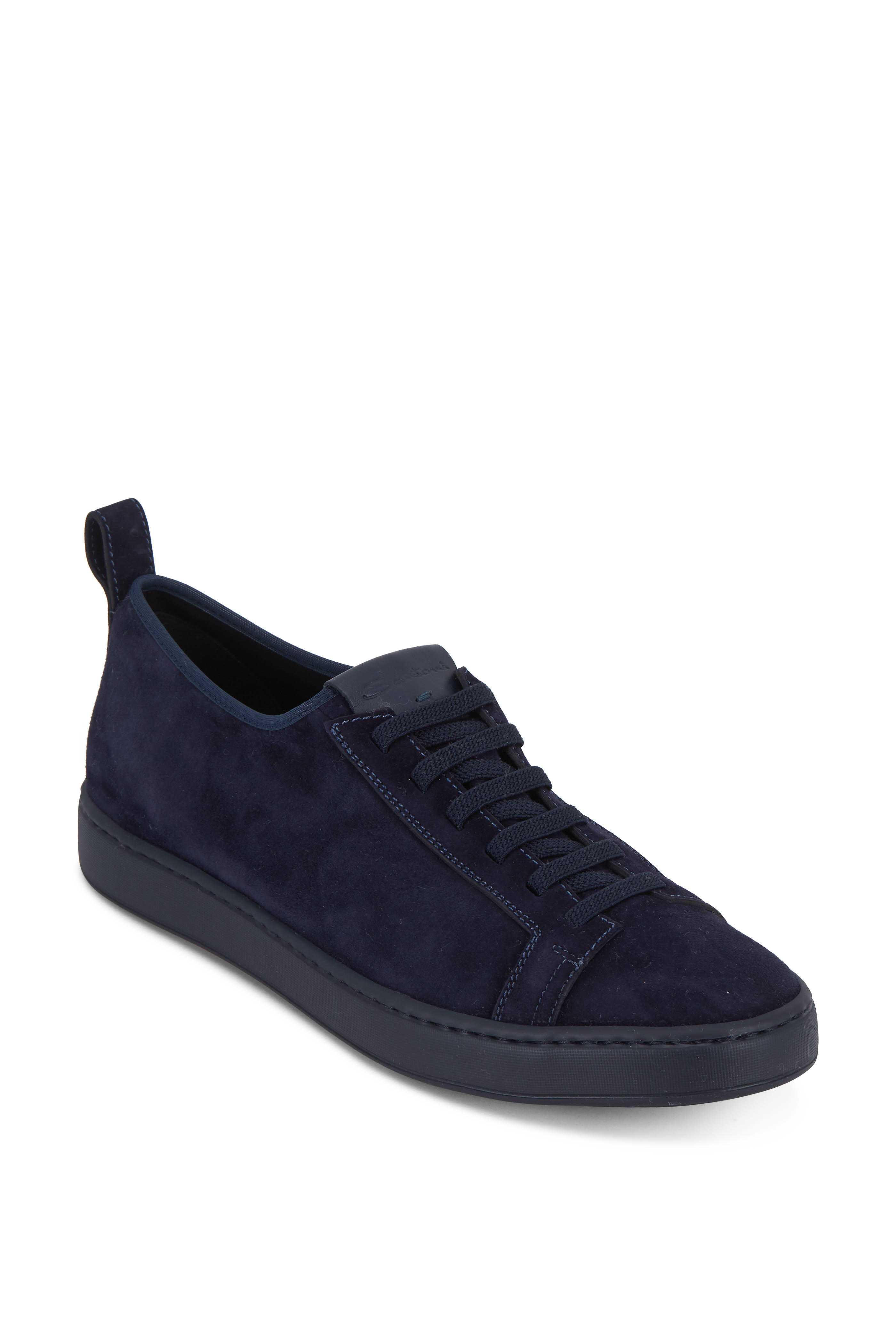 Santoni - Mantis Navy Blue Suede Elasticized Lace Sneaker