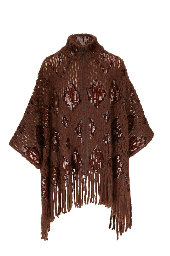 Brunello Cucinelli - Brown Opera Knit Zip Paillette Poncho
