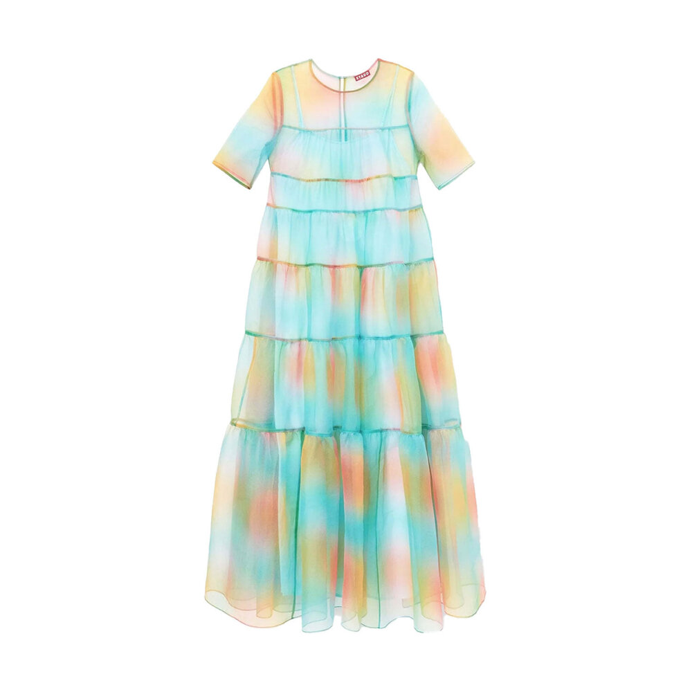 staud hyacinth tiered organza dress STAUD NWT XS Hyacinth Tiered Printed Crinkled Organza Maxi Dress
