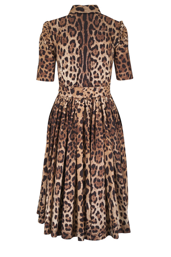 Dolce & Gabbana Animal Print Cotton Poplin Pleated Midi Shirt - view 3