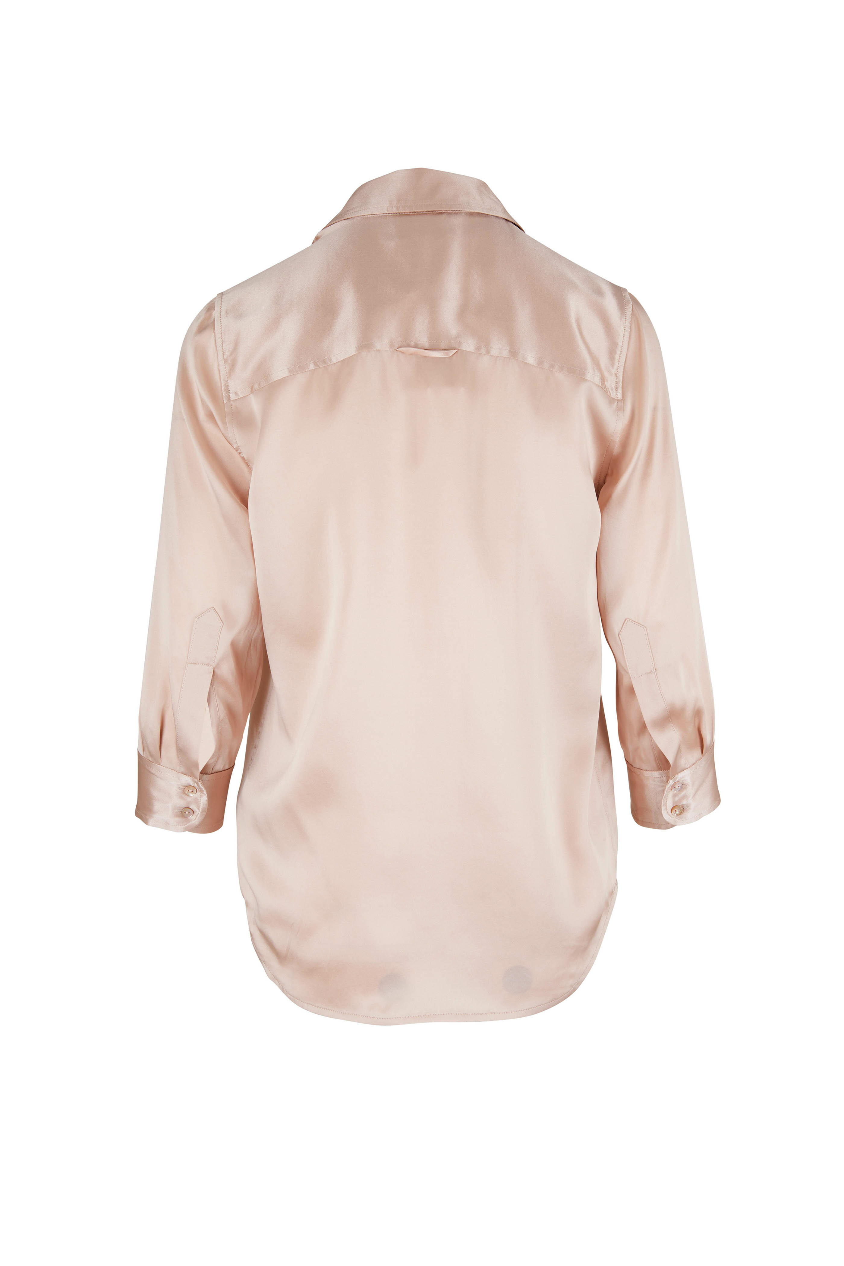 L'Agence - Dani Petal Pink Silk Three-Quarter Sleeve Blouse