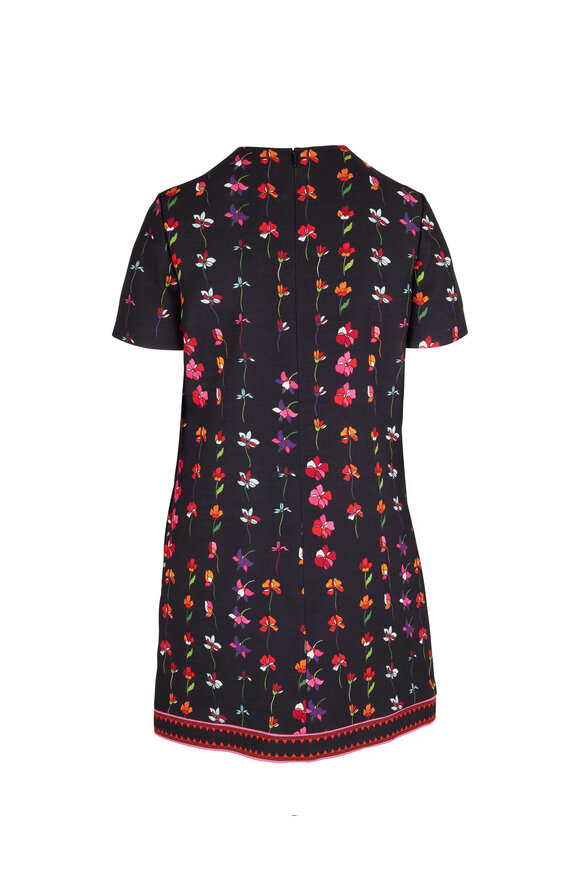 Valentino - Black Floral Crepe Couture Short Sleeve Dress