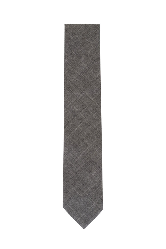 Brioni Brown Gray Wool & Silk Flannel Necktie