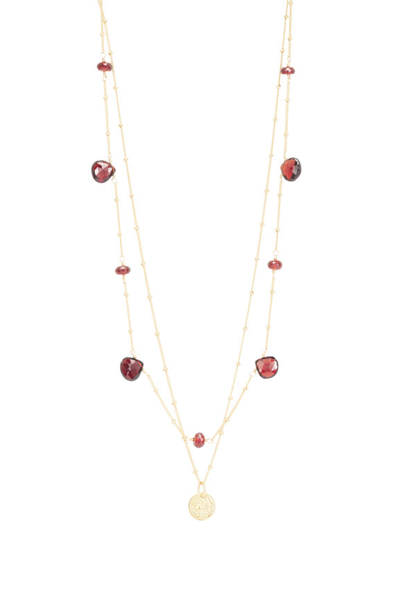 Cristina V. Delicate Maroon Garnet Disc Necklace