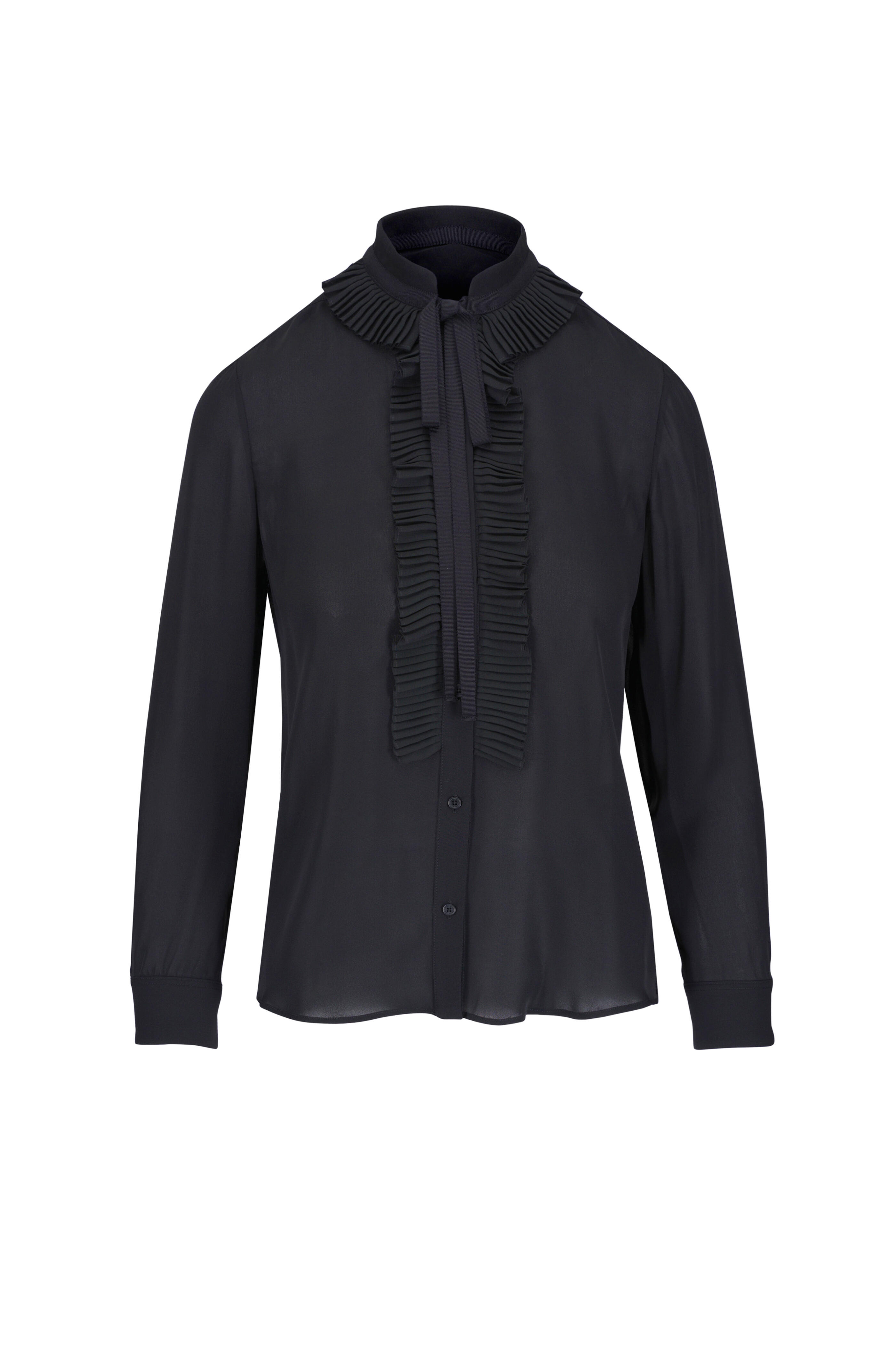Nili Lotan - Bertille Black Silk Ruffle Shirt