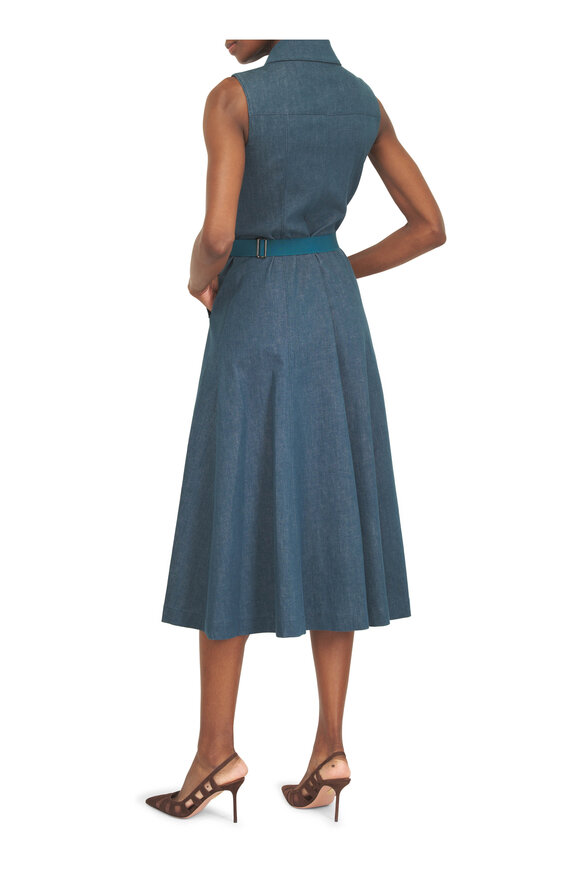 Akris Dark Teal Sleeveless Belted Midi Dress - view 4
