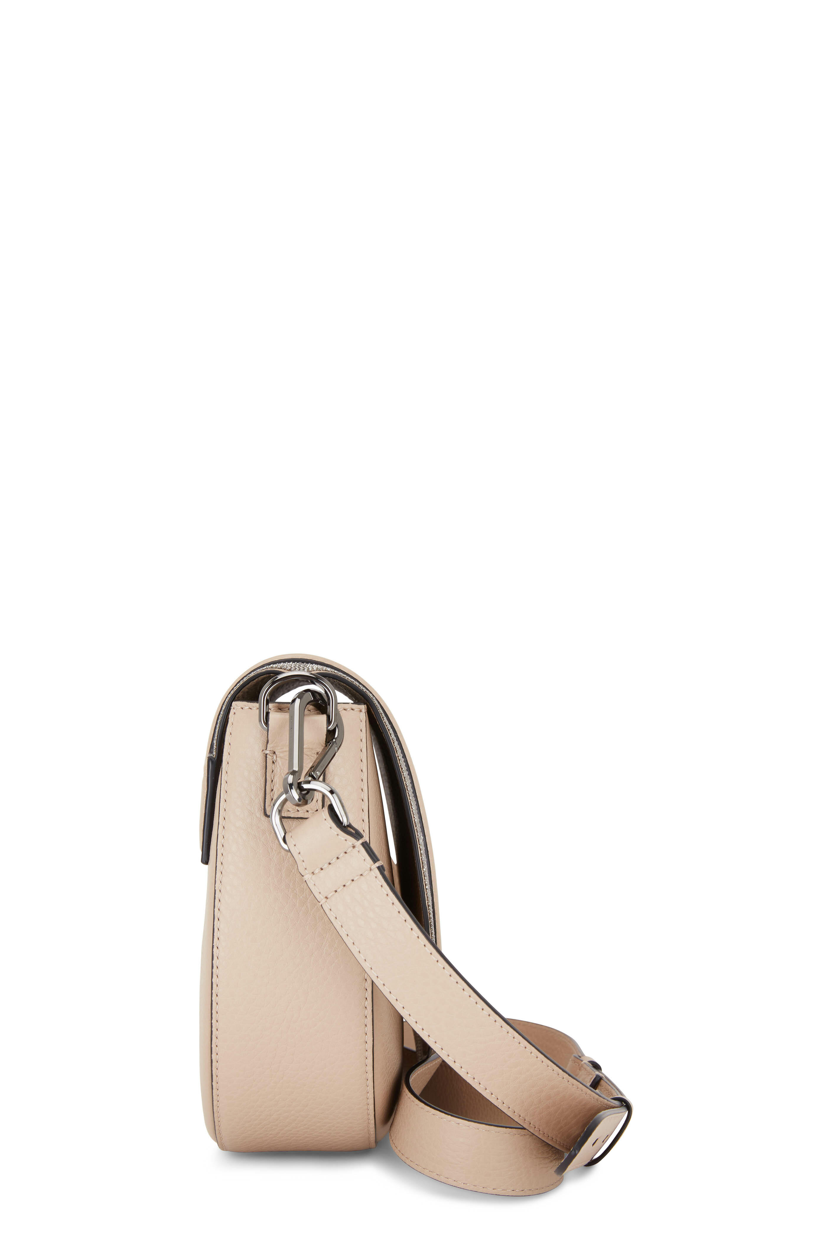 Brunello Cucinelli - Beige Pebbled Leather Half Moon Monili