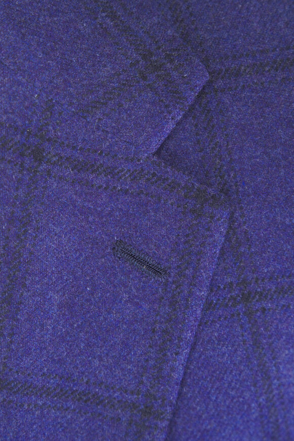Kiton Navy Blue Check Cashmere, Silk, & Linen Sportcoat - view 3