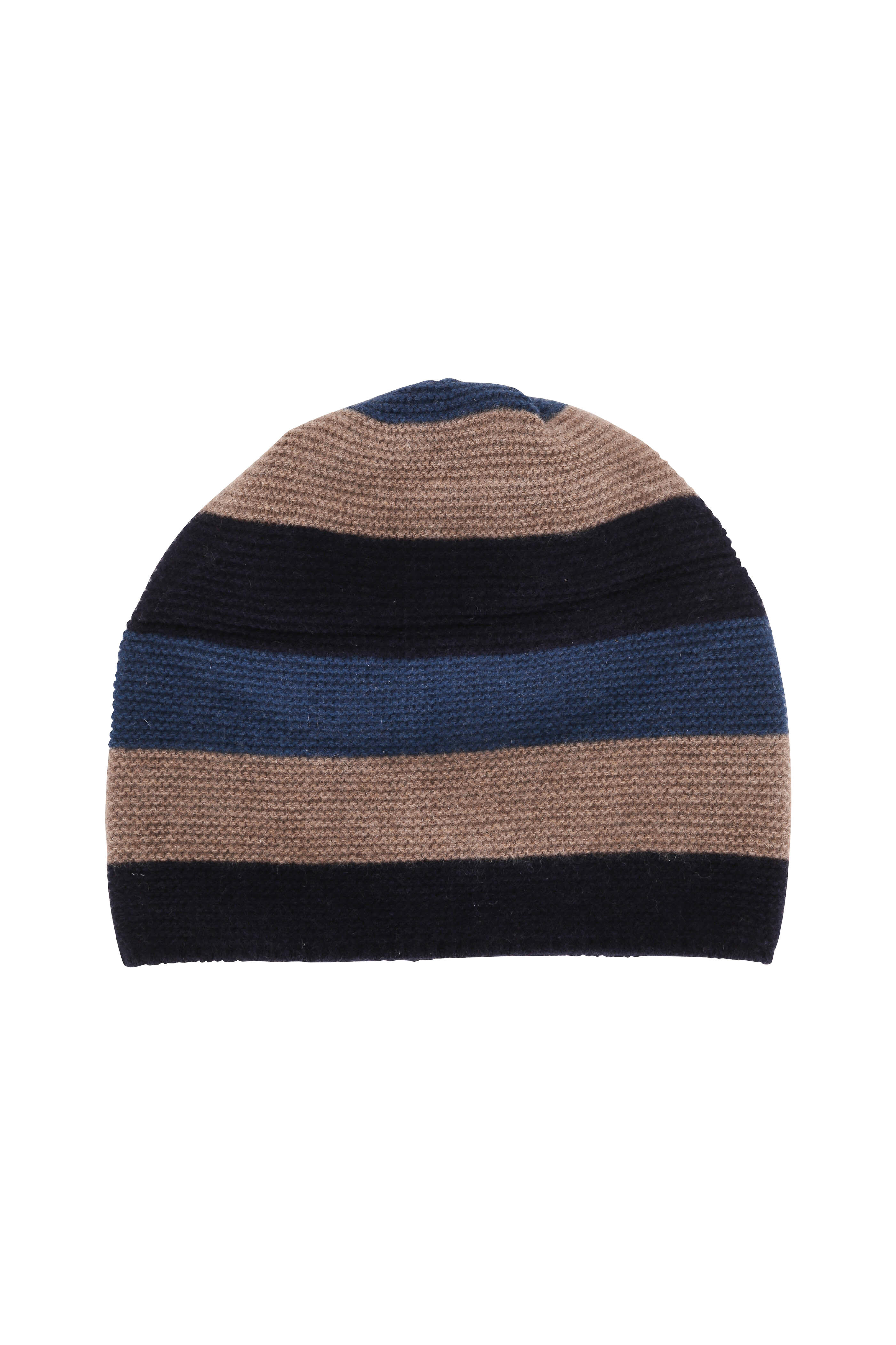Blue cashmere hat by Portolano CASHMERE BEANIE HAT WITH RIBBED CUFF – PORTOLANO main image 2