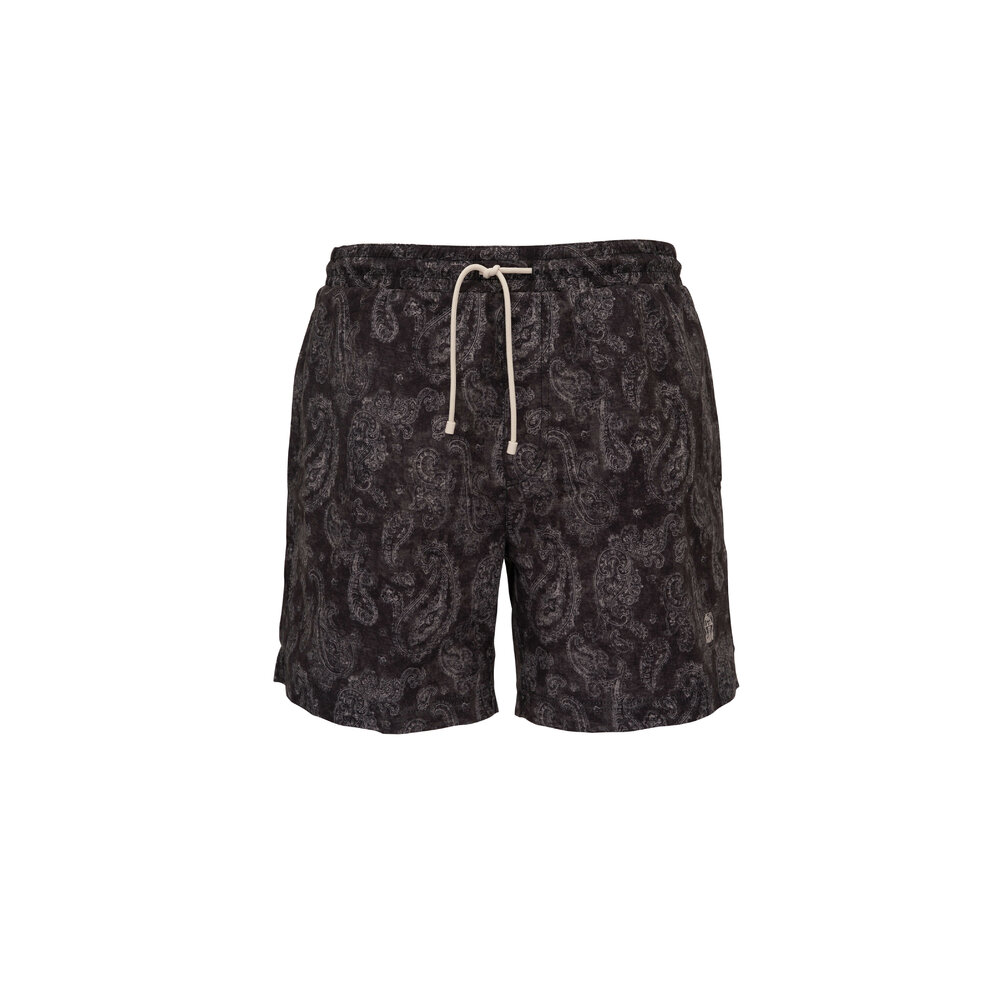 Brunello Cucinelli - Charcoal Gray Paisley Print Swim Trunks