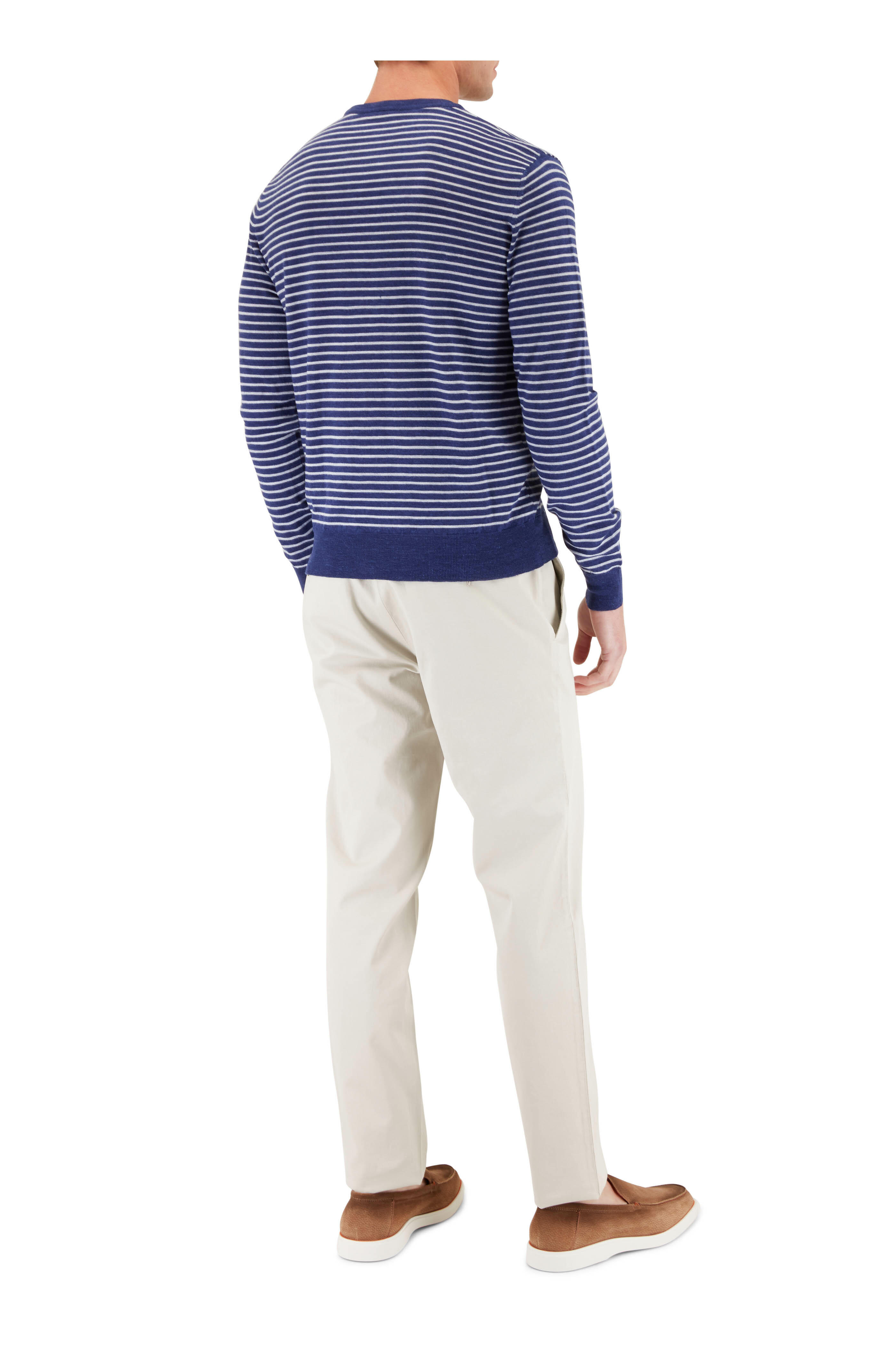 Isaia - Navy Blue & White Stripe Wool Blend Sweater