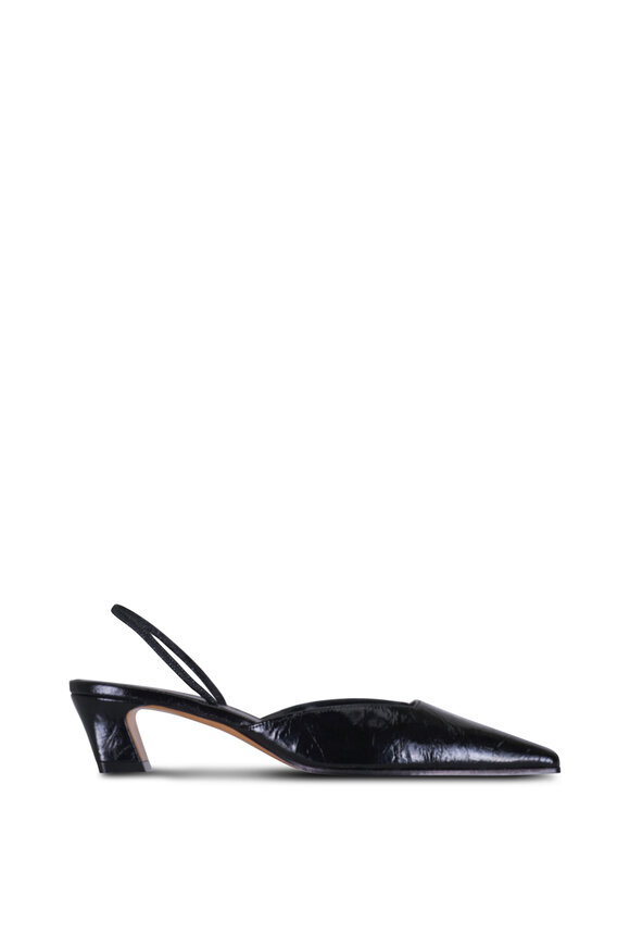 Khaite - Roosevelt Black Crinkle Leather Slingback, 40mm 