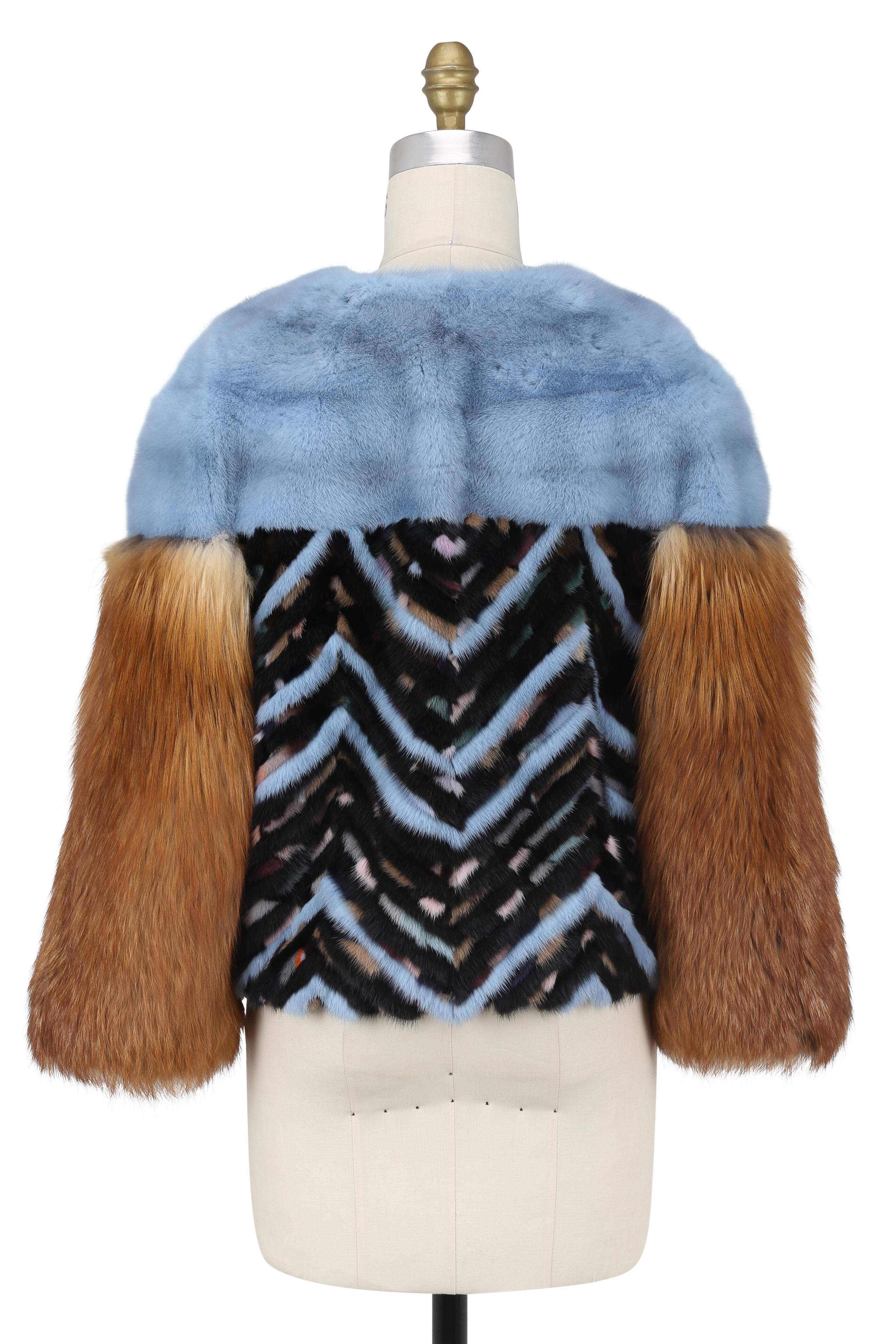 Oscar de la Renta Furs - French Blue Mink & Multi Fur Chevron Striped Coat