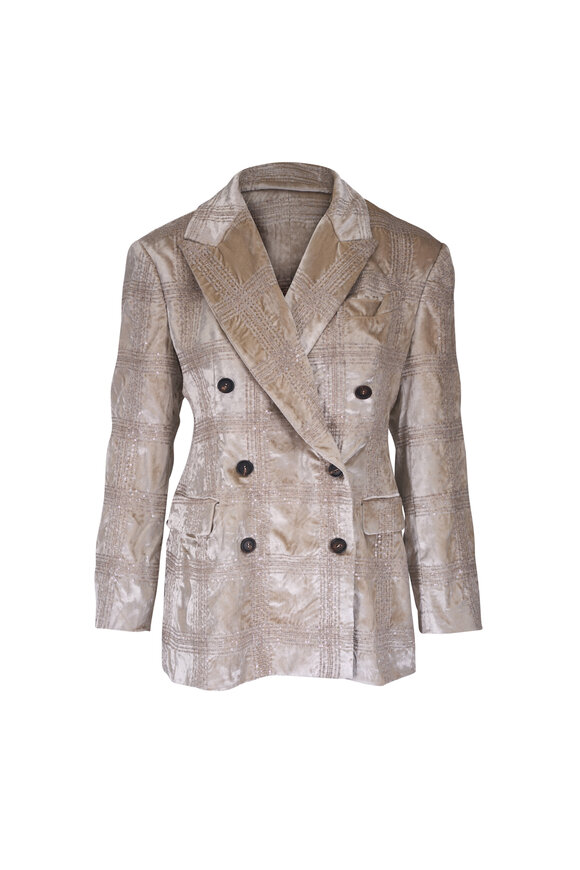 Brunello Cucinelli Beige Pailette Prince Of Wales Velvet Jacket