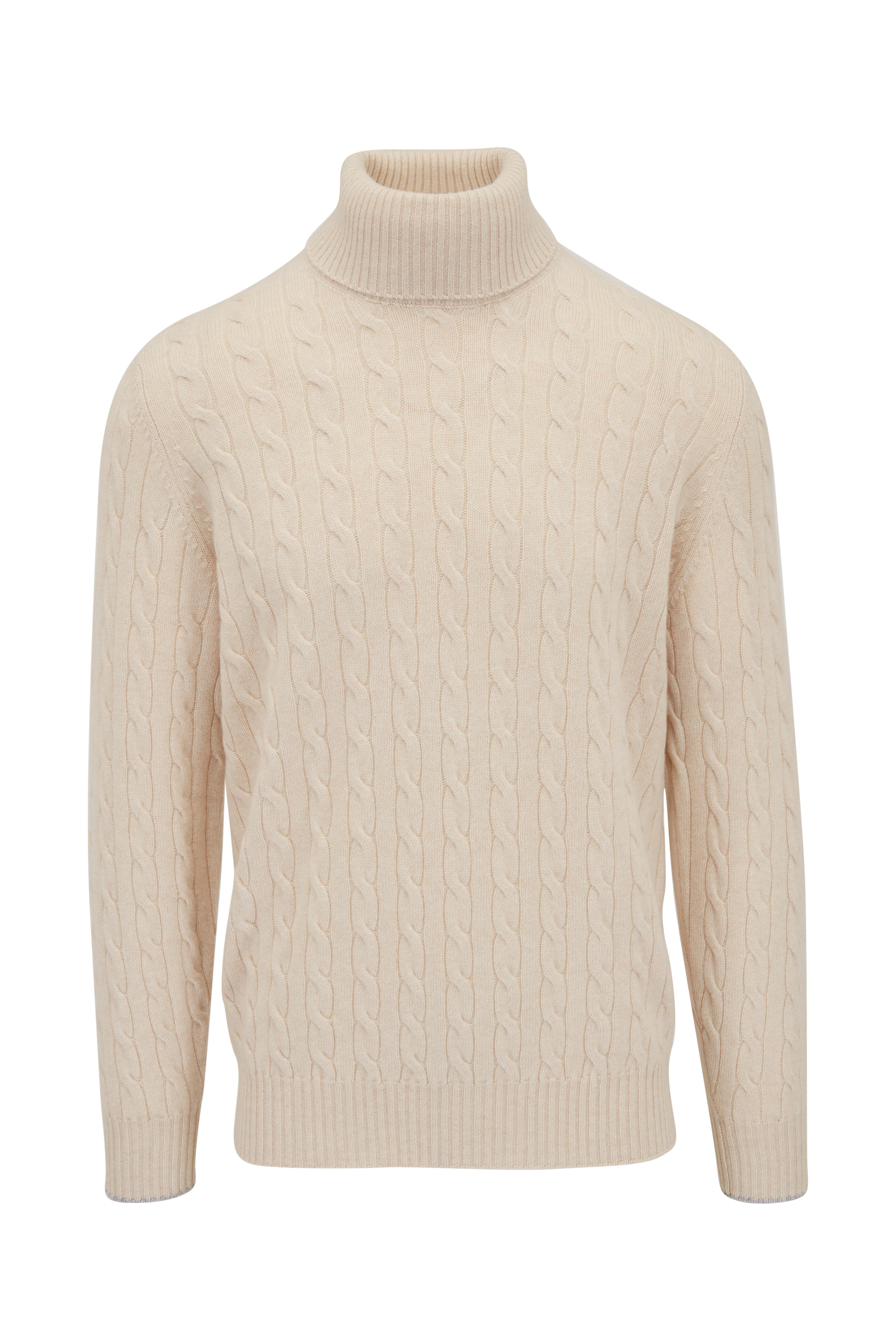 Brunello Cucinelli - Champagne Cashmere Cable Knit Turtleneck Sweater