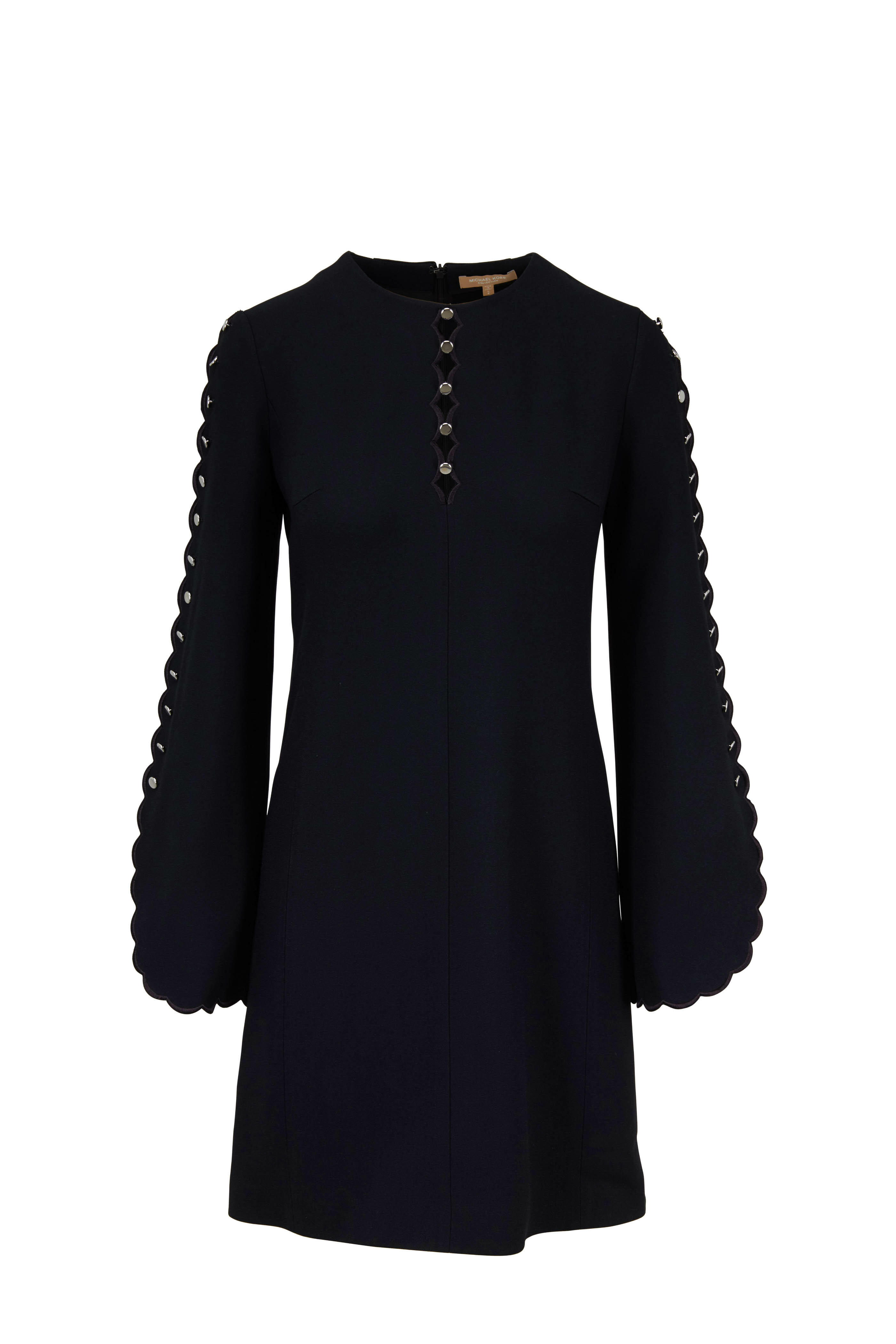 Michael Kors Collection Black Long Sleeve Scallop Trim Dress