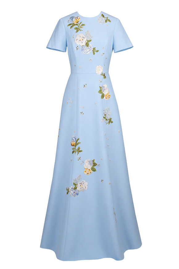 Carolina Herrera Cloud Blue Embroidered Crepe Gown - view 1
