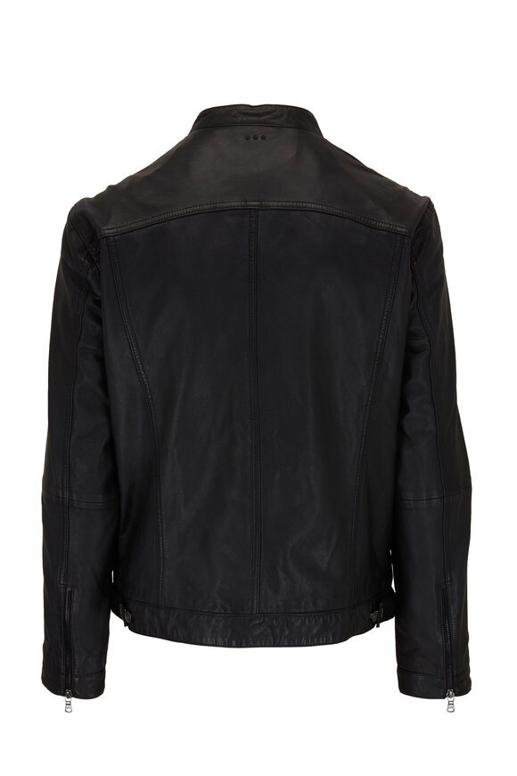 John Varvatos - Black Leather Band Collar Jacket