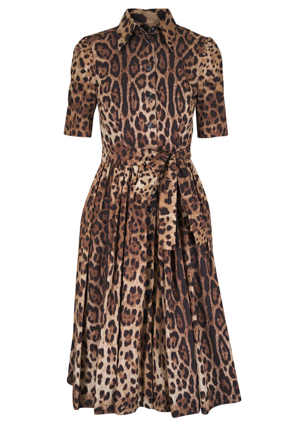 Dolce & Gabbana Brown & Yellow Cotton Poplin Pleated Midi Shirt - view 1
