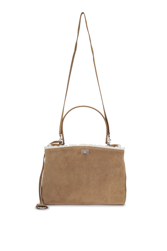 Balenciaga Medium Rodeo Noce Suede & Fleece Top Handle Bag