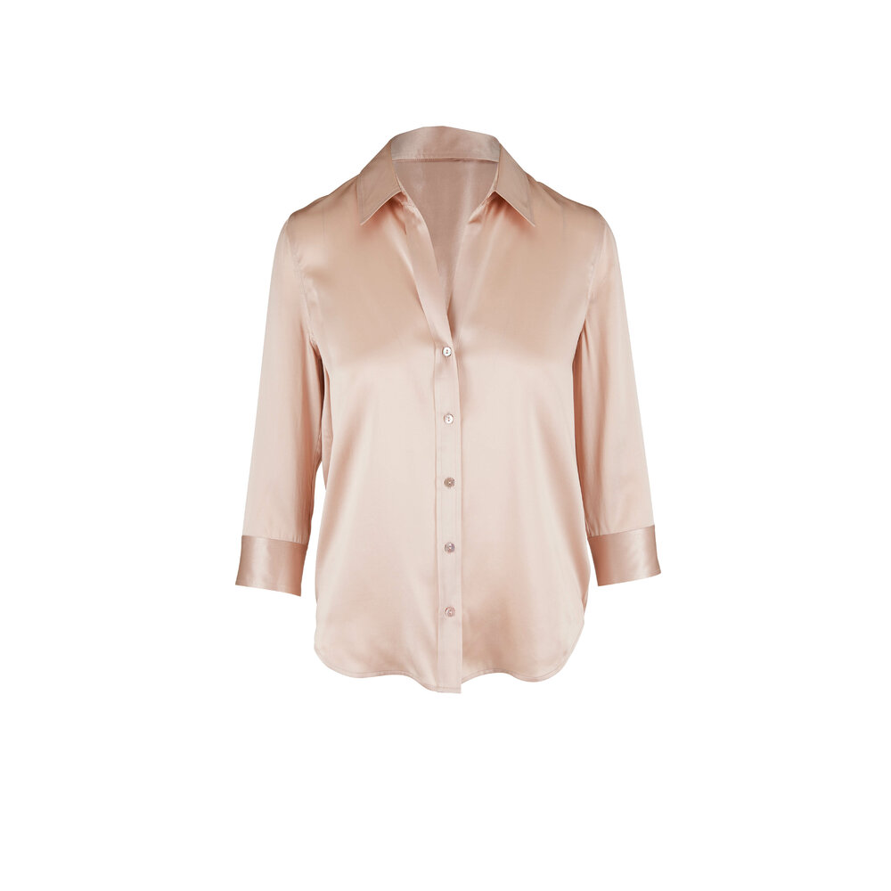 L'Agence - Dani Petal Pink Silk Three-Quarter Sleeve Blouse