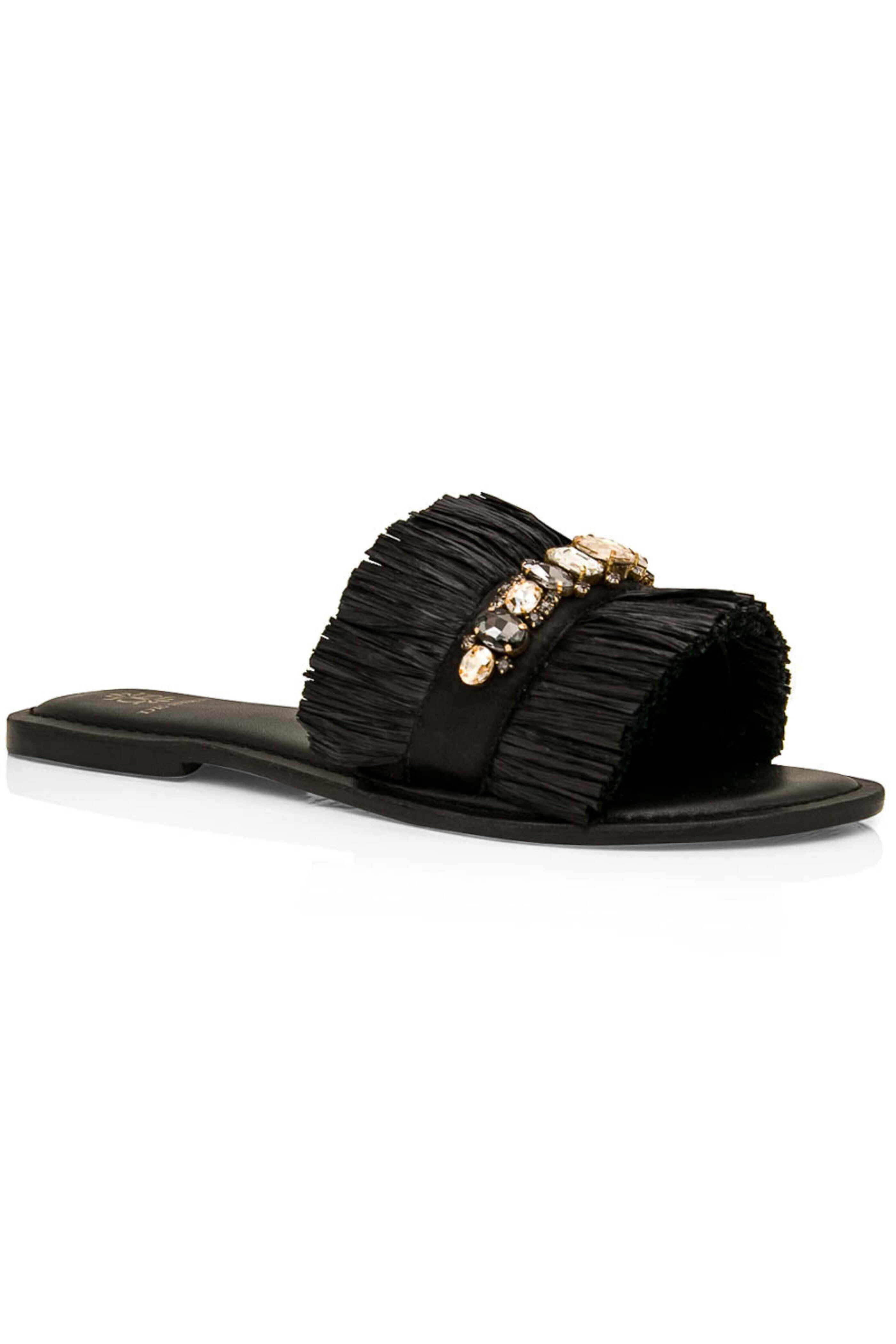 De Siena - Mamia Black Raffia Encrusted Mule