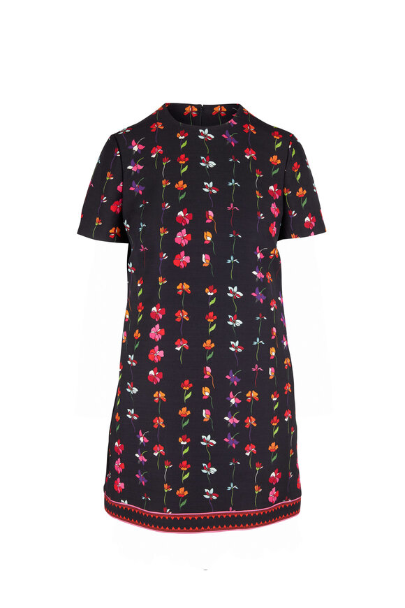 Valentino - Black Floral Crepe Couture Short Sleeve Dress