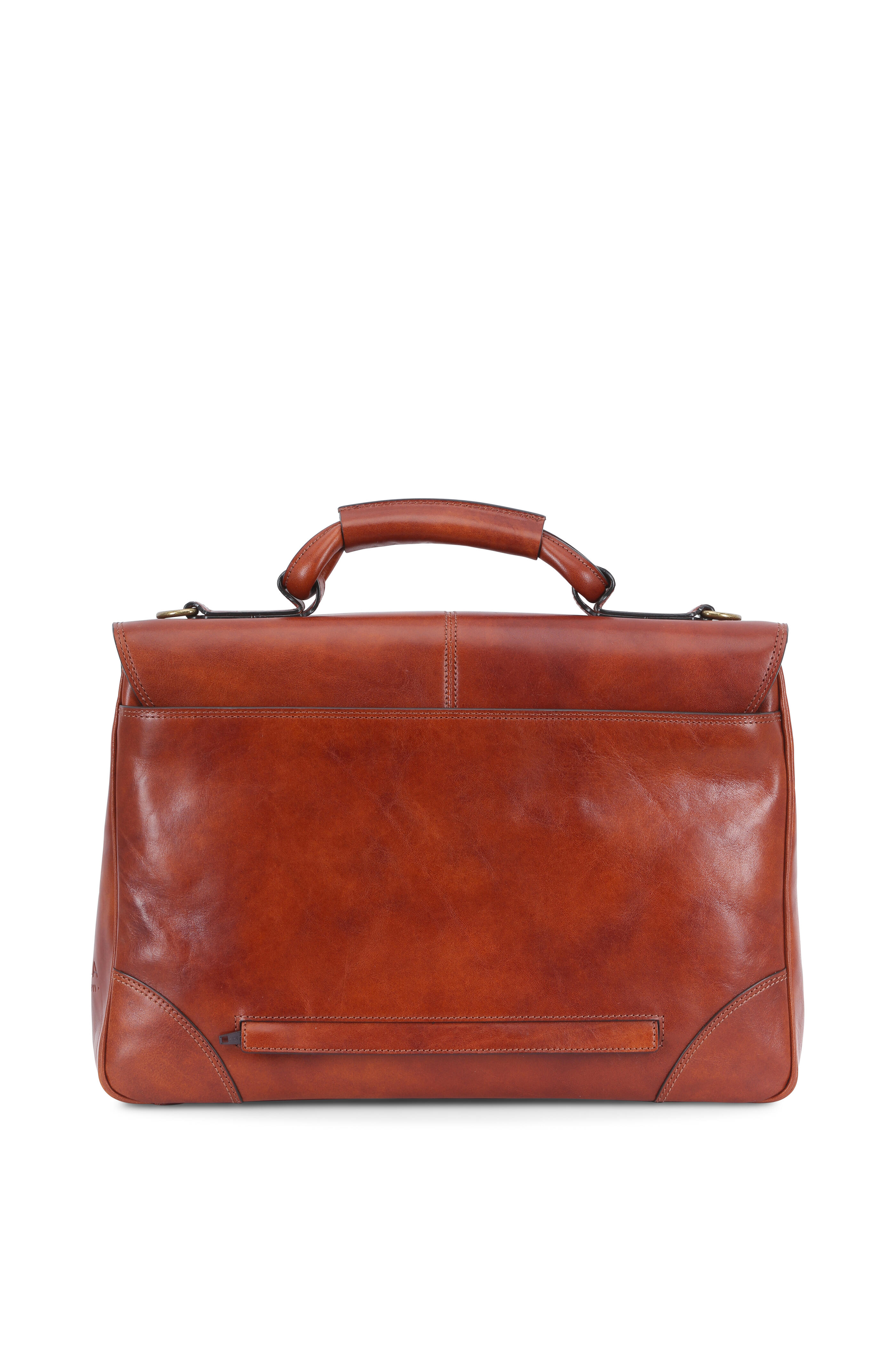 Bosca - Hand Stained Amber Leather Flap Front Briefcase