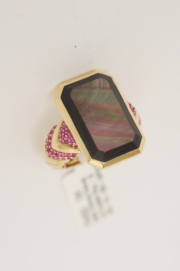 Campbell + Charlotte 14k Gold Black Mother of Pearl & Sapphire Ring