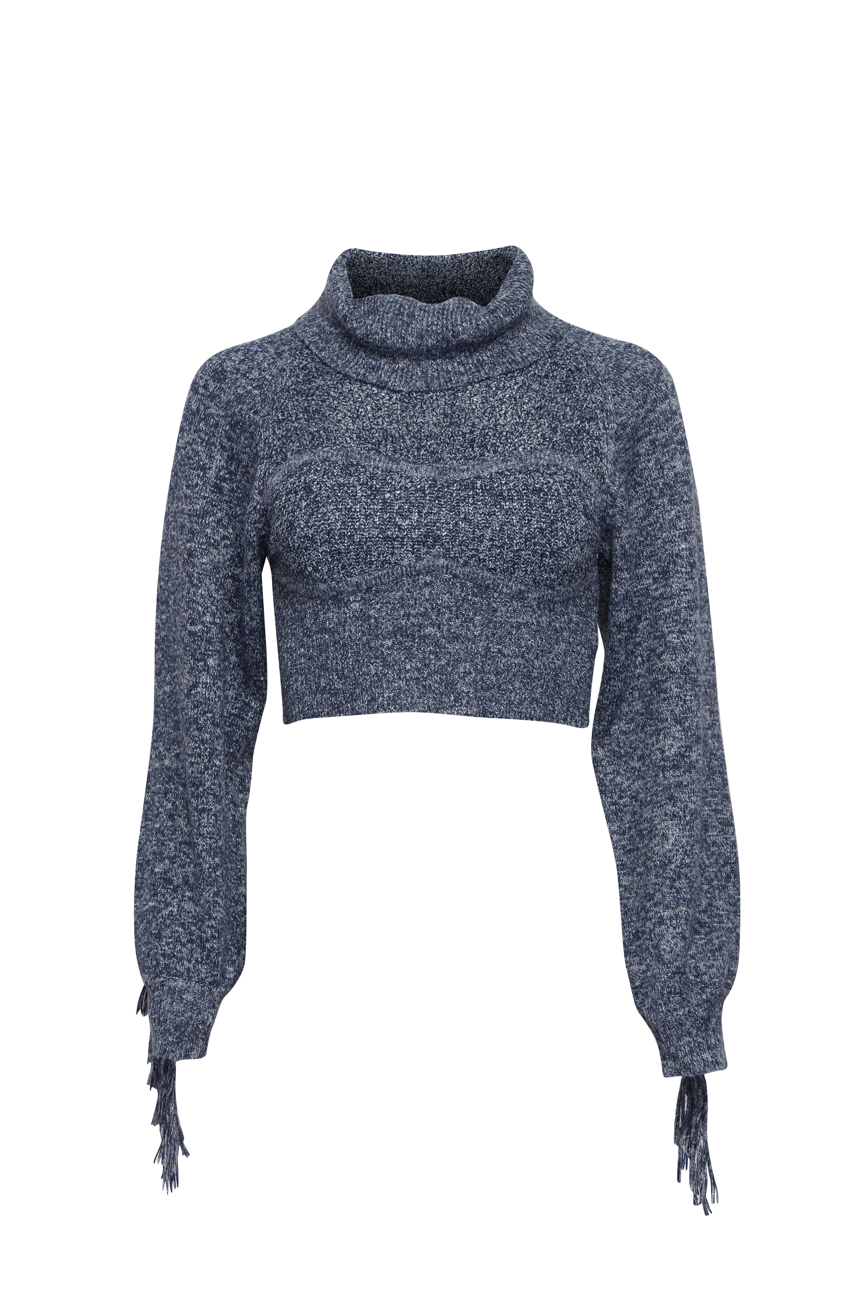 L'Agence - Maddison Denim Blue Fringe Turtleneck