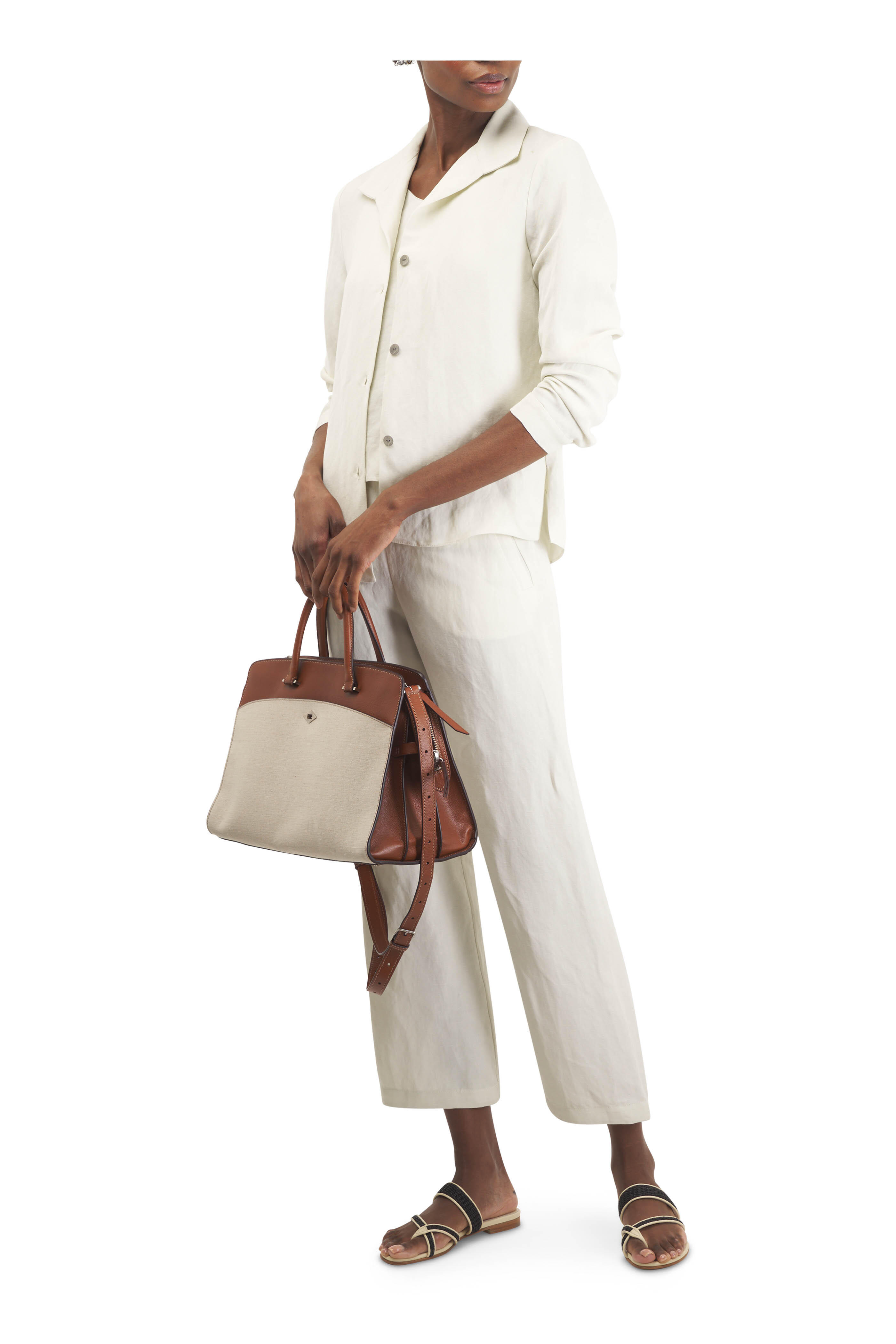 Métier - Private Eye Natural Linen & Leather Satchel