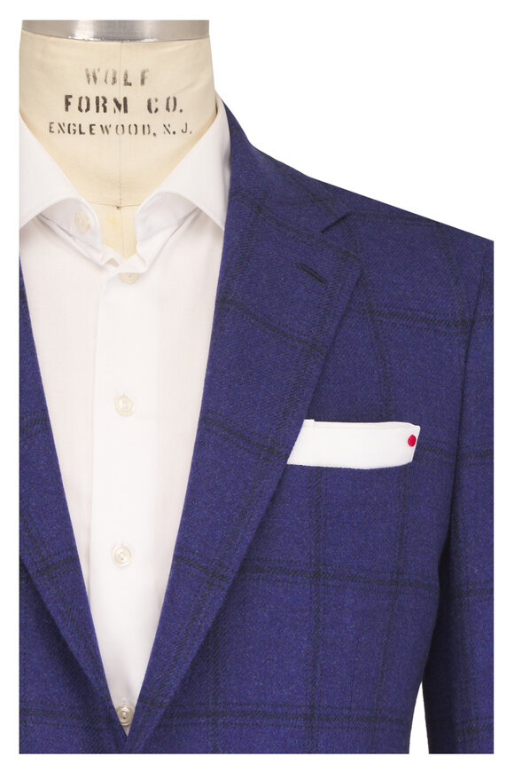 Kiton Navy Blue Check Cashmere, Silk, & Linen Sportcoat - view 1