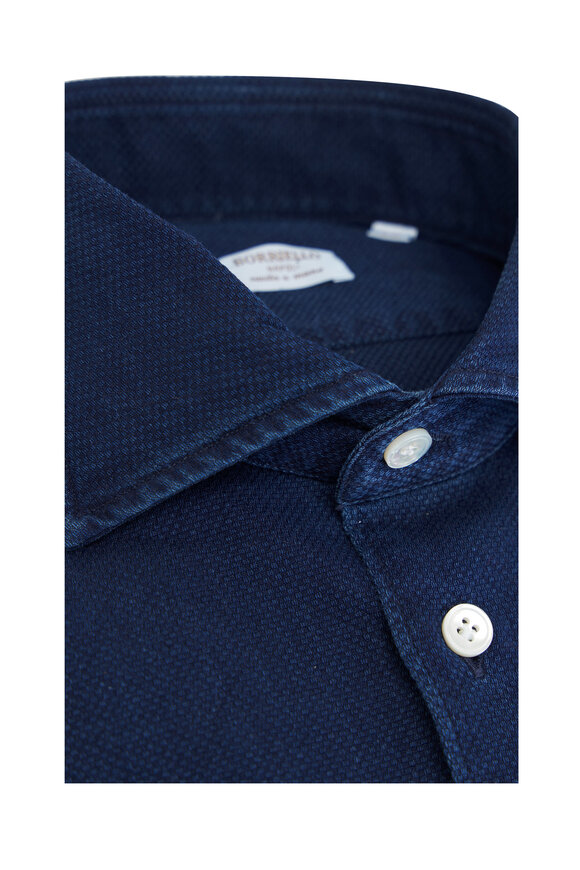 Borriello - Navy Textured Cotton Dress Shirt