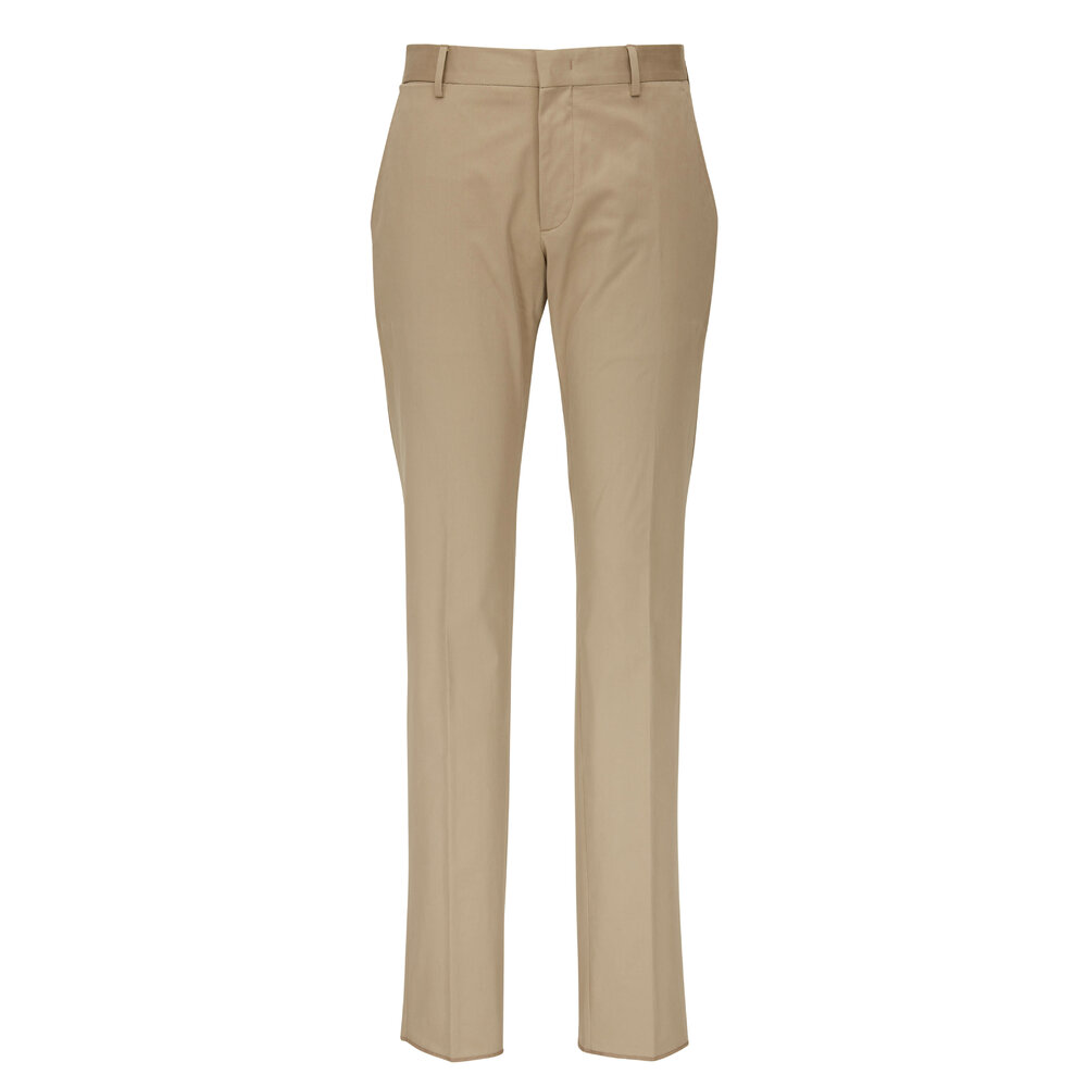 Zegna - Tan Cotton Flat Front Pant | Mitchell Stores