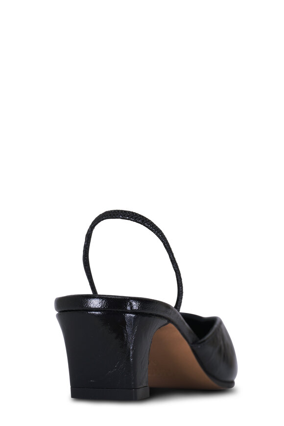 Khaite - Roosevelt Black Crinkle Leather Slingback, 40mm 