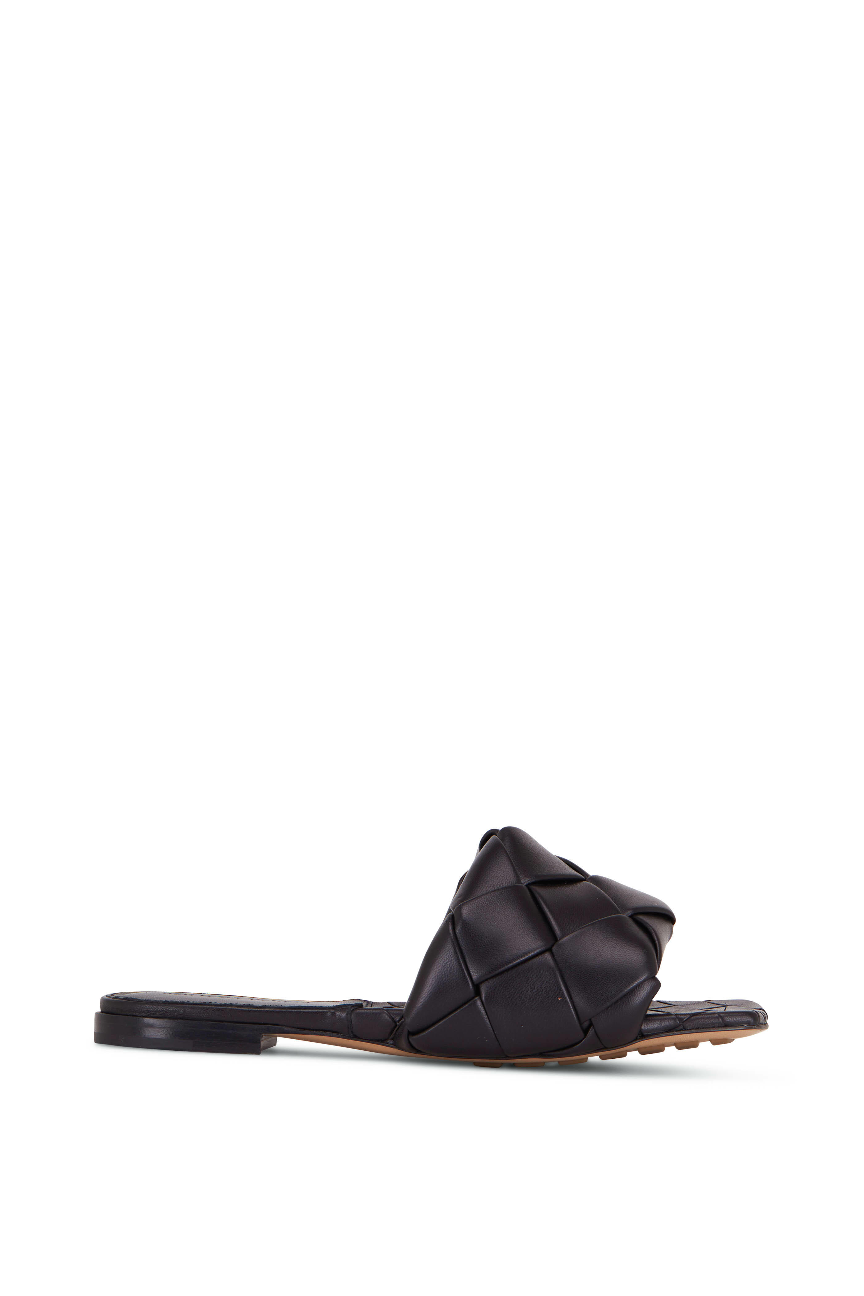 Bottega Veneta - Lido Maxi Black Woven Leather Flat Slide