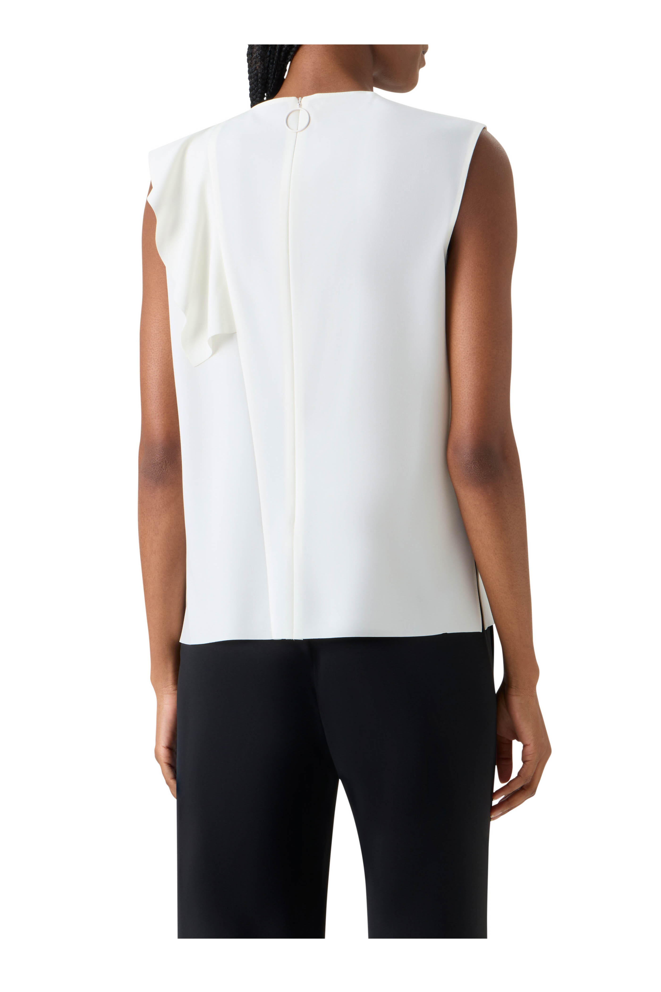 Akris Punto - Cream Flounce Laser Cut Crepe Blouse - view 3