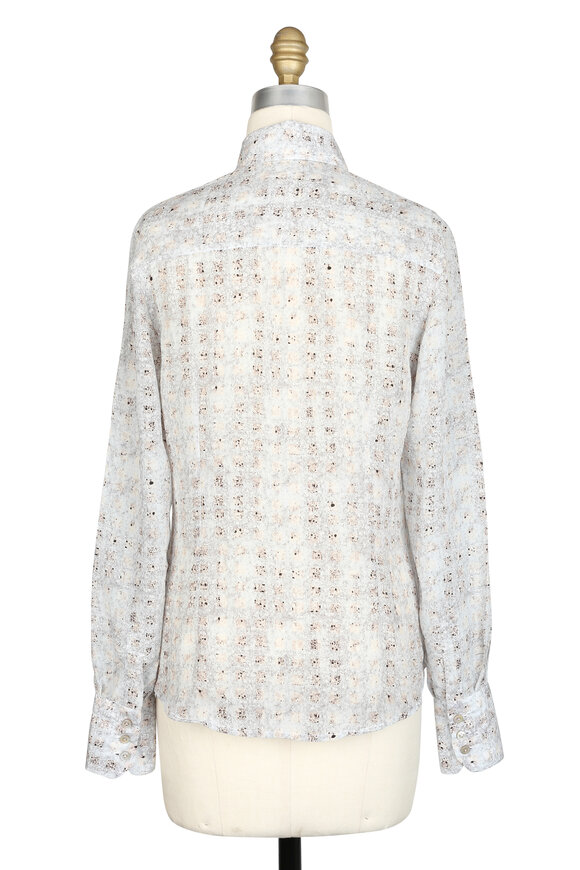 Kiton - Beige Abstract Print Silk Blouse