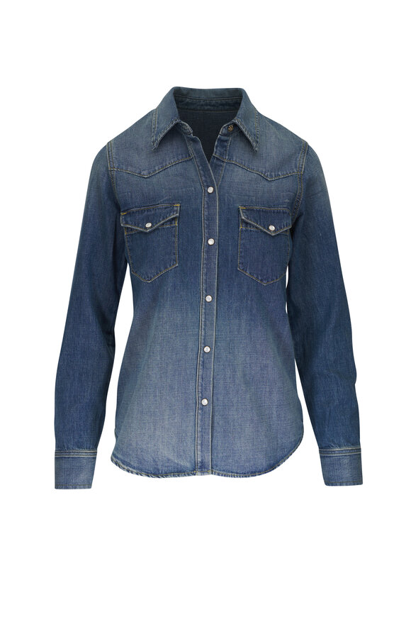 Nili Lotan - Travis Light Denim Wash Cotton Blouse