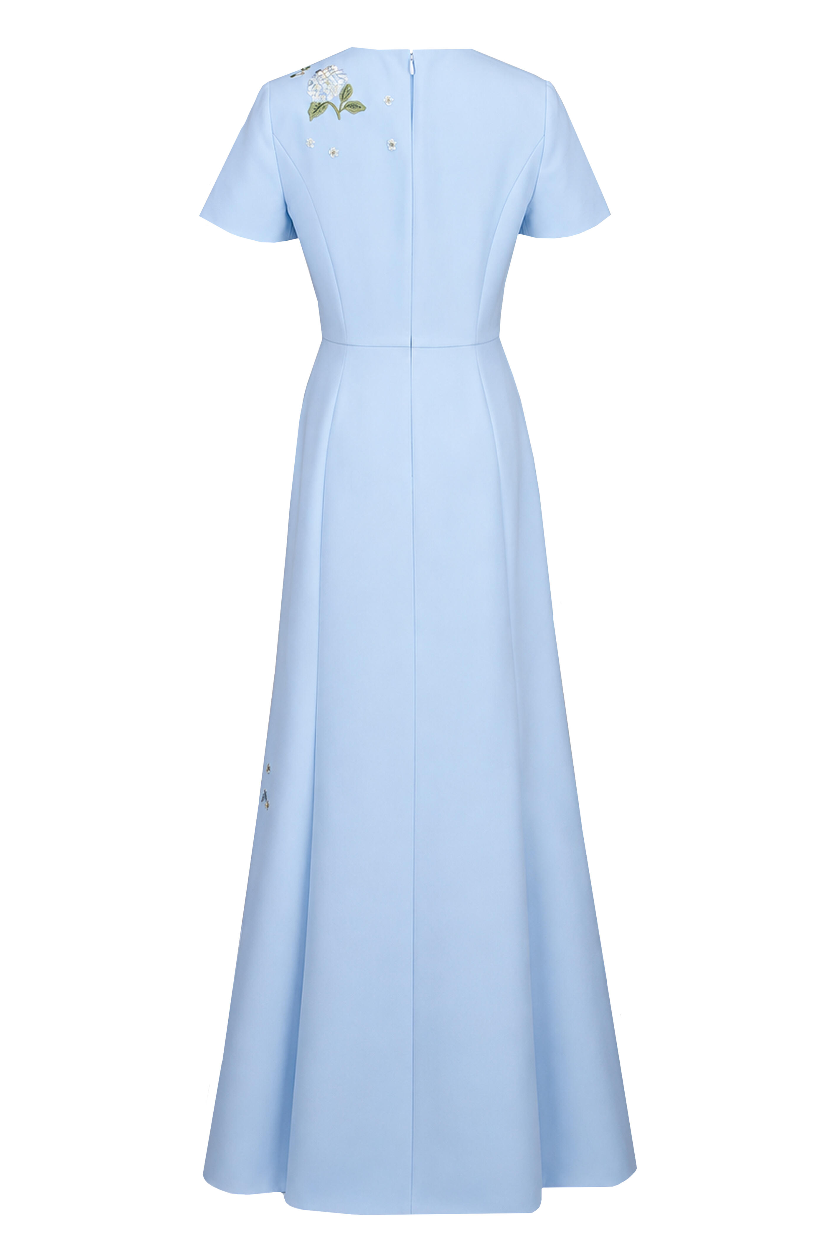 Carolina Herrera - Cloud Blue Embroidered Crepe Gown - view 2