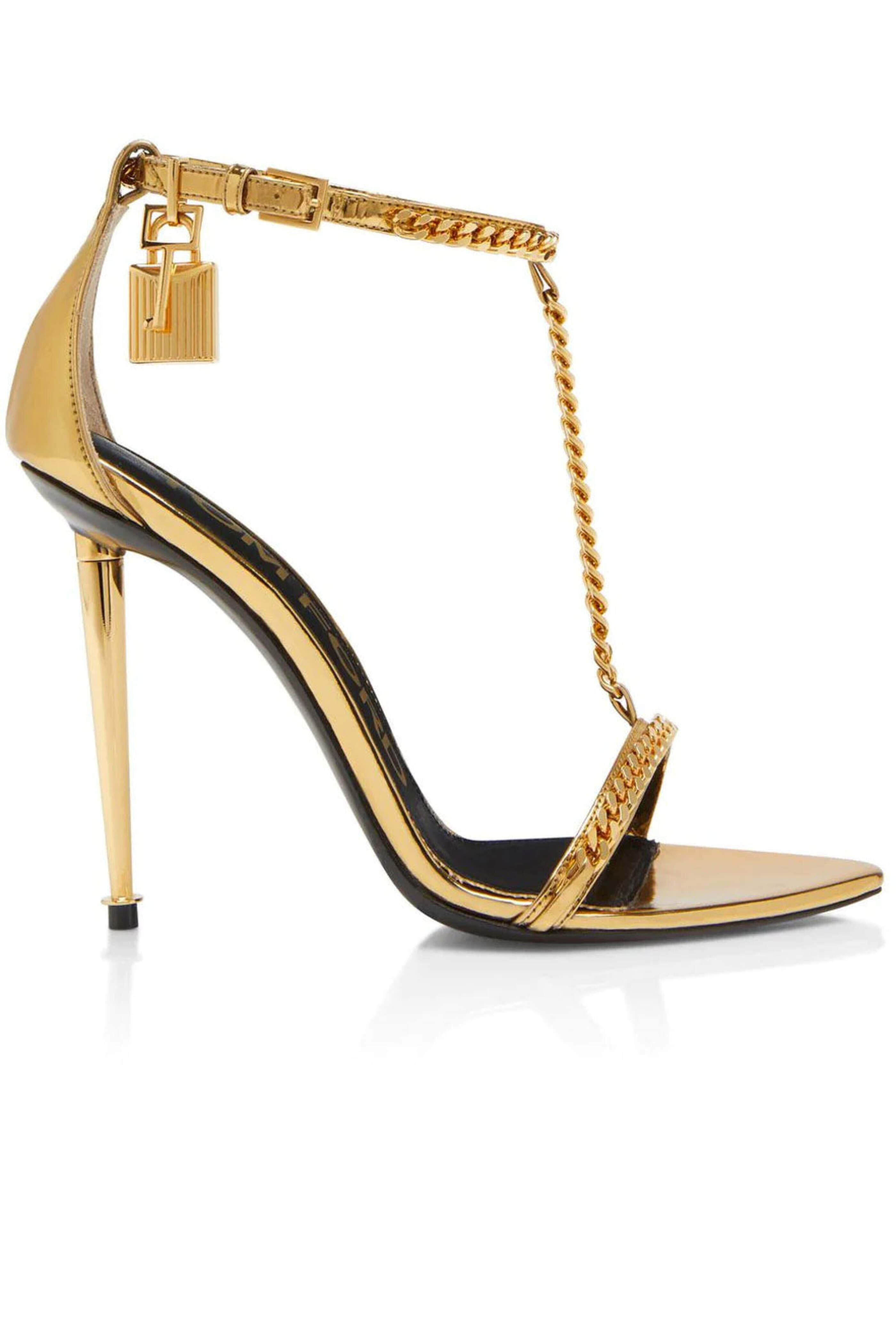 Tom Ford - Mirrored Calf Pointy Naked Sandal in Gold
