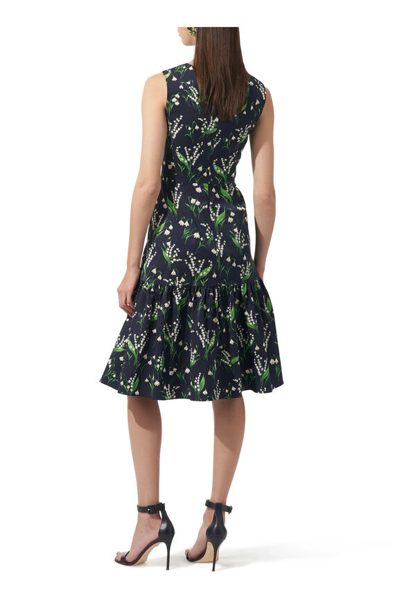 Carolina Herrera - Midnight Floral Print Flounce Hem Dress