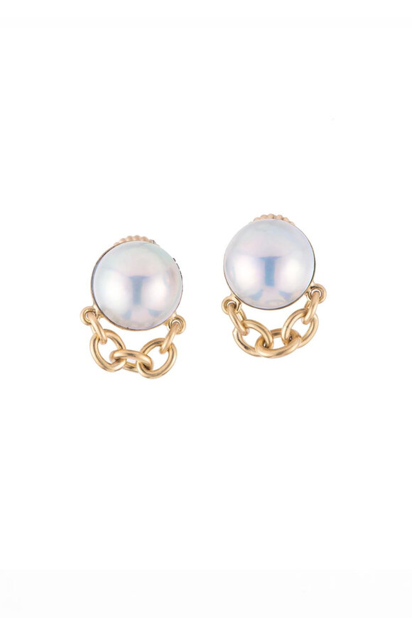 Sylva & Cie Pearl Chain Stud Earrings