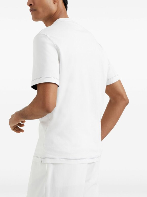 Brunello Cucinelli - White & Navy Trim Short Sleeve Crewneck T-Shirt